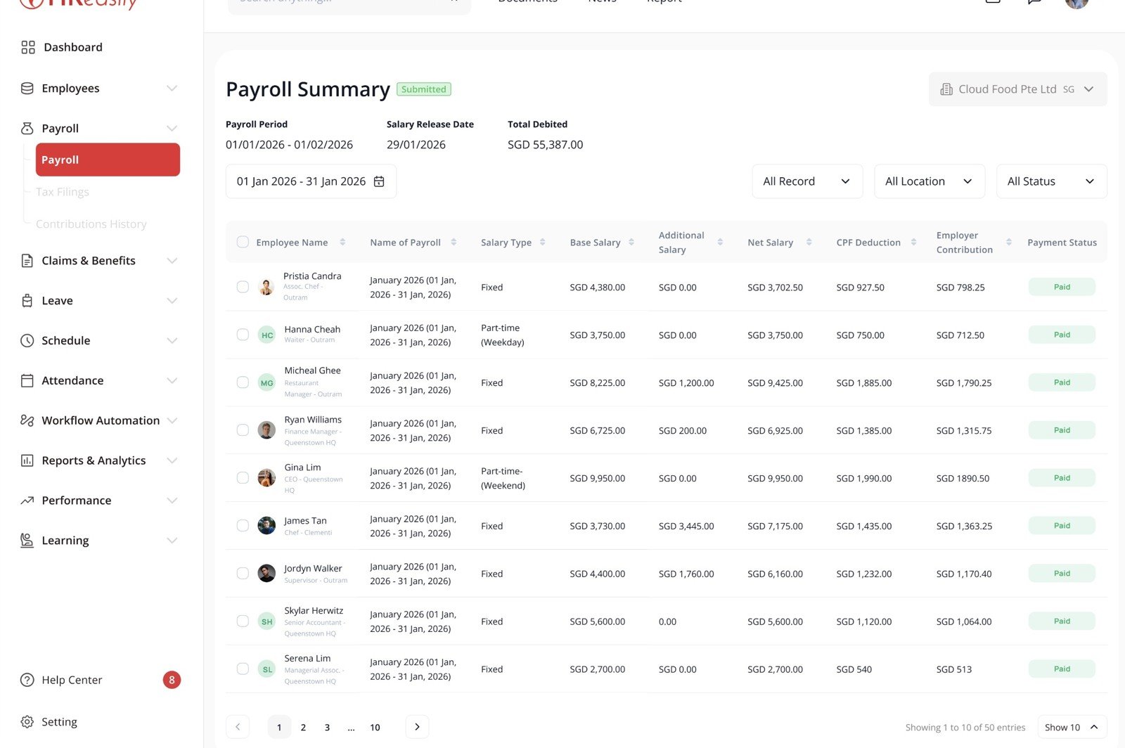 HReasily payroll summary, the real product